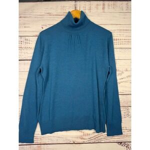 Calvin Klein Women's Large 100% Extra Fine Merino Wool Turtleneck Sweater Teal